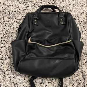 Black Leather Anello Backpack with alligator opening